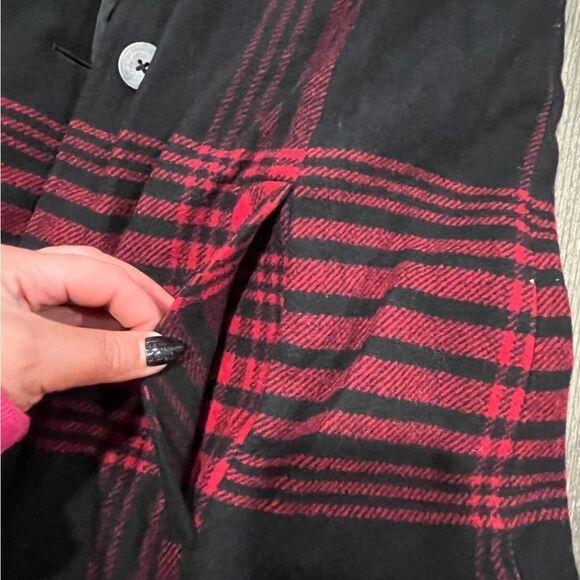J. Jill Womens Peacoat Jacket Plaid Button Front Wool Collared Red/Black Size XS - Picture 5 of 9